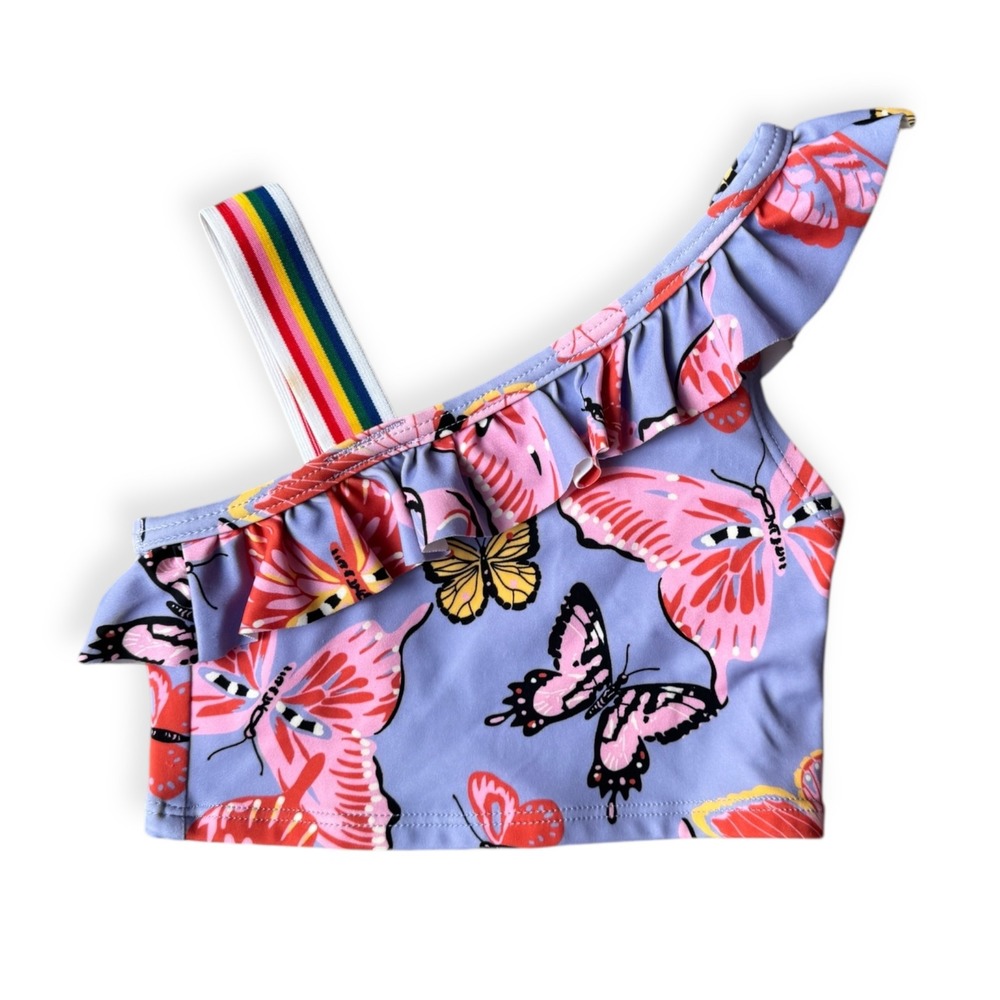 Hanna Andersson Kids Butterfly Ruffle One Shoulder Swim Top Size 2T